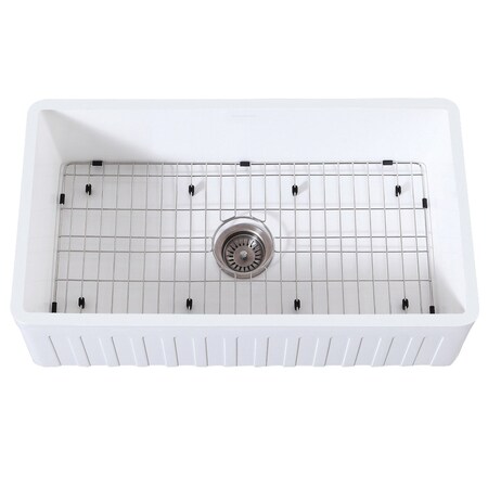 Gourmetier KGKFA361810CD 36" x 18" SGL Bowl Farmhouse Kitchen Sink, Drain & Rack KGKFA361810CD